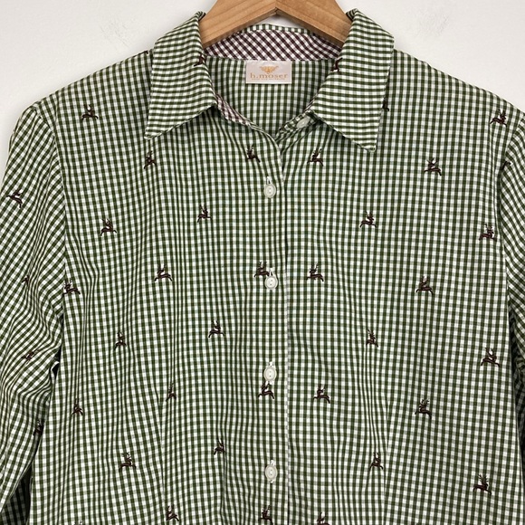 h. moser Salzberg Green Gingham Reindeer Button Front, Size EU 44/L - Picture 2 of 16